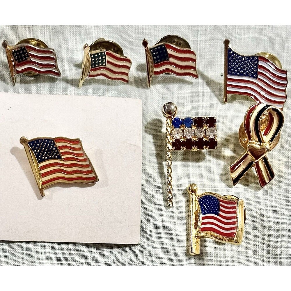 Lot 8 American Flag USA Patriotic Lapel Pins Red White Blue Enamel Brooch Pins